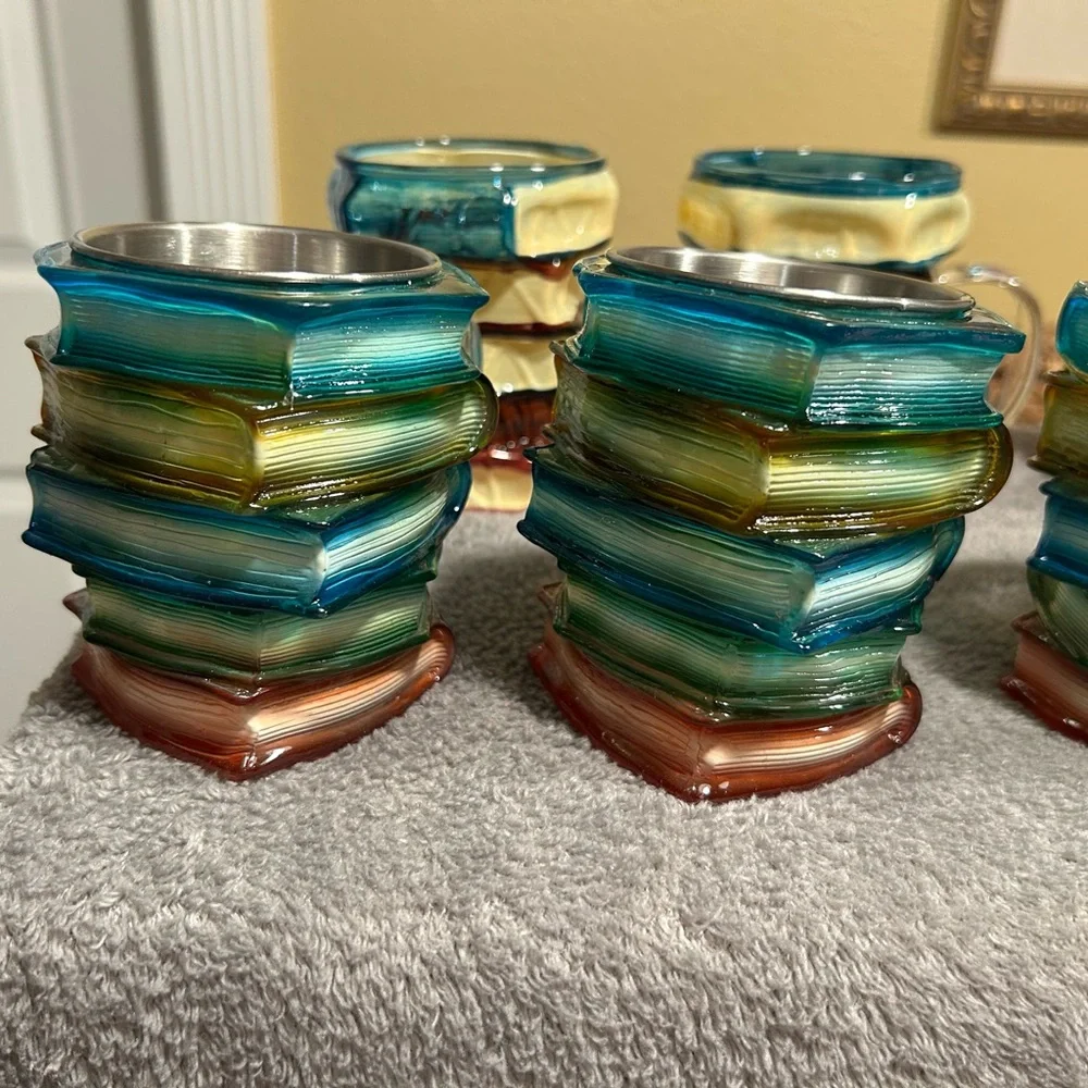 7 3D Book Stack Coffee Cup Creative Artistic Hand-painted Stacked Book Mugs Set